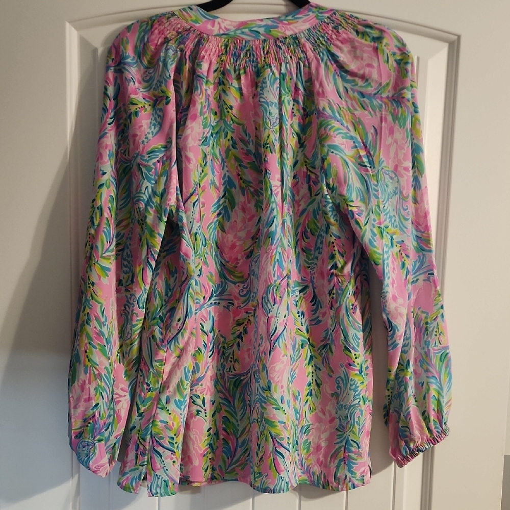 Lilly Pulitzer Pink and Green Floral Elsa Blouse - Picture 3 of 3